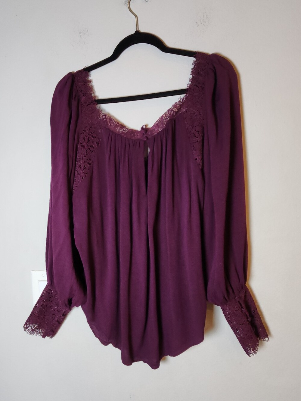 NWT Free People Flutter By Lace Blouse Top Purple Size L Prairie Boho Peasant - Picture 5 of 16